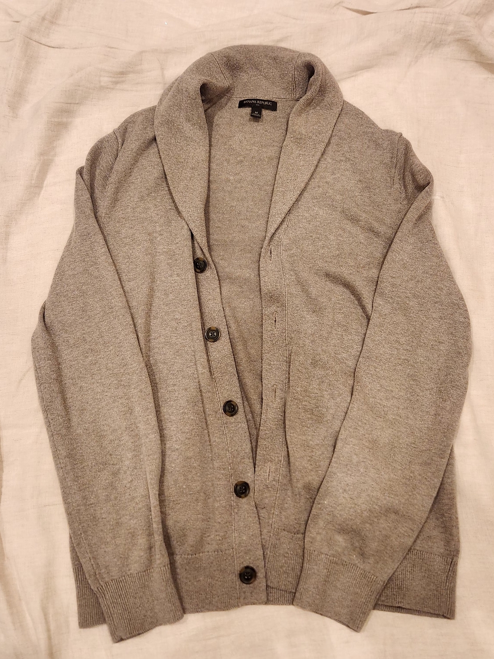 Banana Republic Shawl Collar Gray Button-Front Mens Sweater